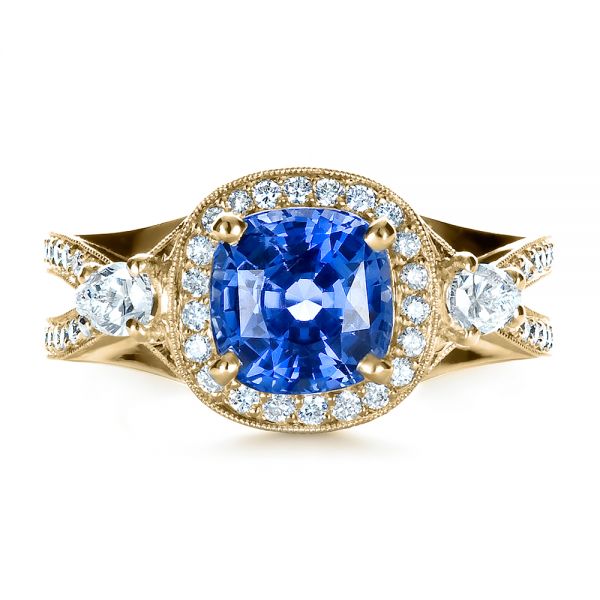 14k Yellow Gold 14k Yellow Gold Custom Blue Sapphire Engagement Ring - Top View -  1432