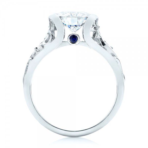 18k White Gold Custom Blue Sapphire Ruby And Diamond Engagement Ring - Front View -  103040