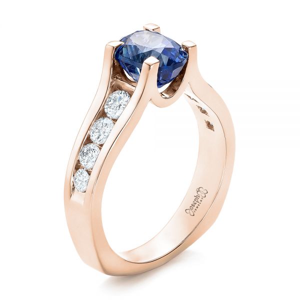 14k Rose Gold 14k Rose Gold Custom Blue Sapphire And Channel Set Diamonds Engagement Ring - Three-Quarter View -  102102