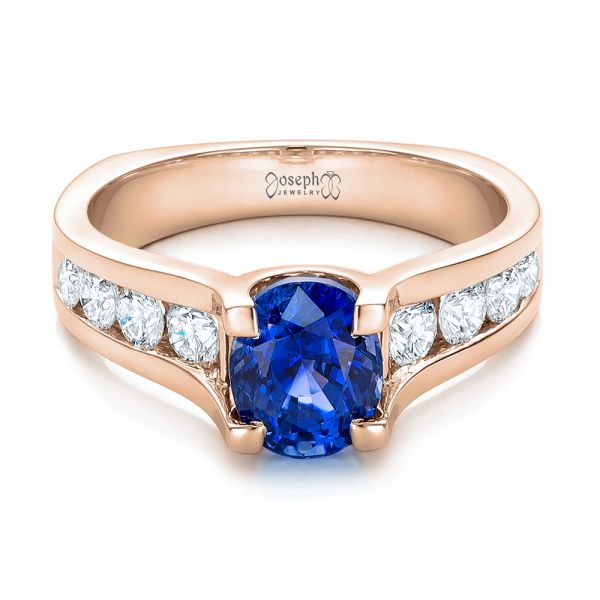 18k Rose Gold 18k Rose Gold Custom Blue Sapphire And Channel Set Diamonds Engagement Ring - Flat View - 102102