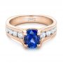 14k Rose Gold 14k Rose Gold Custom Blue Sapphire And Channel Set Diamonds Engagement Ring - Flat View -  102102 - Thumbnail