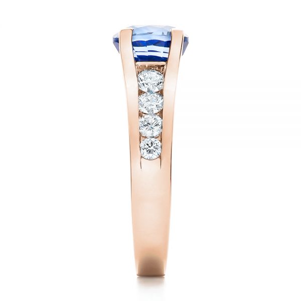 18k Rose Gold 18k Rose Gold Custom Blue Sapphire And Channel Set Diamonds Engagement Ring - Side View -  102102