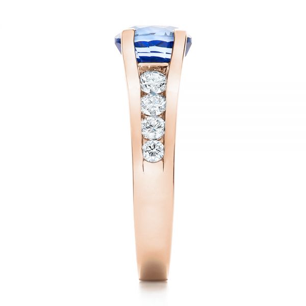 18k Rose Gold 18k Rose Gold Custom Blue Sapphire And Channel Set Diamonds Engagement Ring - Side View - 102102
