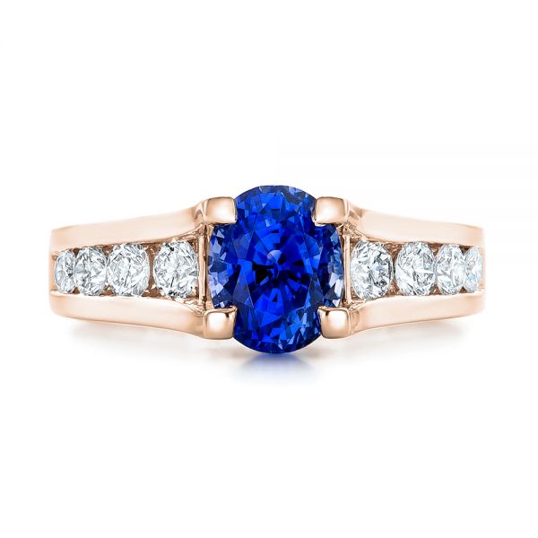 18k Rose Gold 18k Rose Gold Custom Blue Sapphire And Channel Set Diamonds Engagement Ring - Top View -  102102