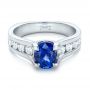  Platinum Custom Blue Sapphire And Channel Set Diamonds Engagement Ring - Flat View -  102102 - Thumbnail