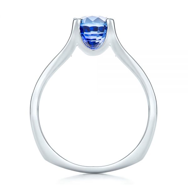  Platinum Custom Blue Sapphire And Channel Set Diamonds Engagement Ring - Front View -  102102