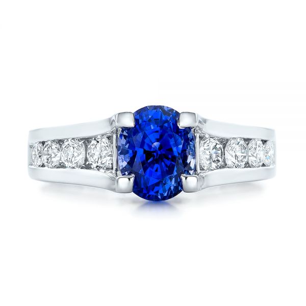  Platinum Custom Blue Sapphire And Channel Set Diamonds Engagement Ring - Top View -  102102