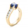 14k Yellow Gold 14k Yellow Gold Custom Blue Sapphire And Channel Set Diamonds Engagement Ring - Three-Quarter View -  102102 - Thumbnail