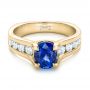 14k Yellow Gold 14k Yellow Gold Custom Blue Sapphire And Channel Set Diamonds Engagement Ring - Flat View -  102102 - Thumbnail