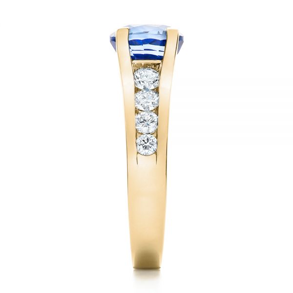 14k Yellow Gold 14k Yellow Gold Custom Blue Sapphire And Channel Set Diamonds Engagement Ring - Side View -  102102