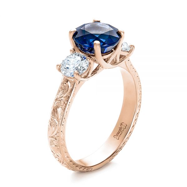 18k Rose Gold 18k Rose Gold Custom Blue Sapphire And Diamond Anniversary Ring - Three-Quarter View -  100603
