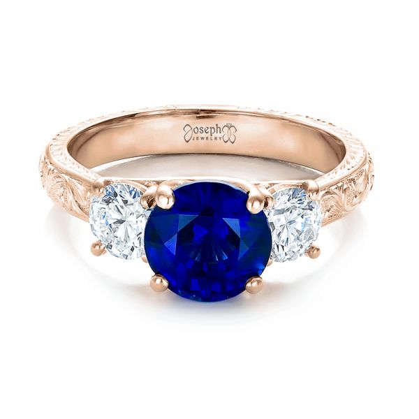18k Rose Gold 18k Rose Gold Custom Blue Sapphire And Diamond Anniversary Ring - Flat View -  100603