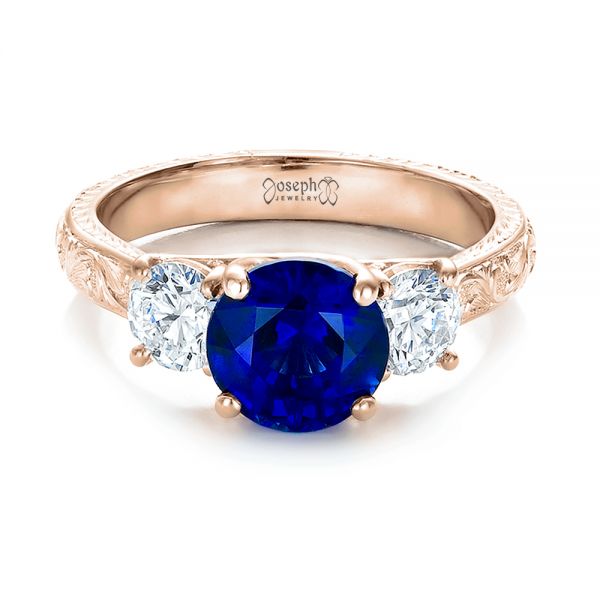 18k Rose Gold 18k Rose Gold Custom Blue Sapphire And Diamond Anniversary Ring - Flat View - 100603