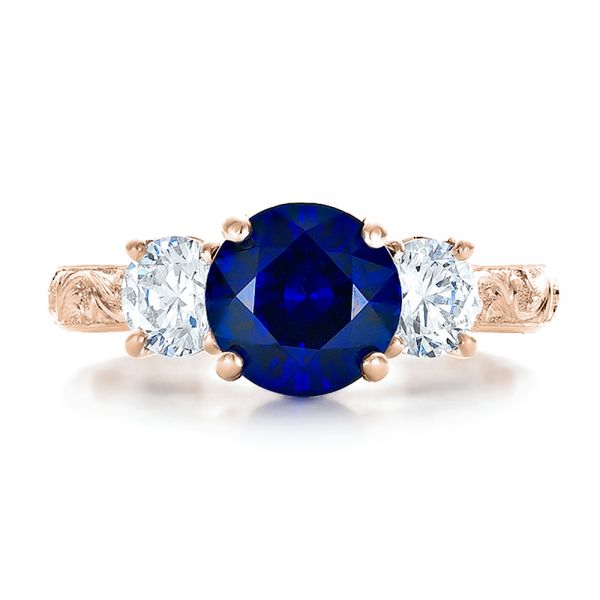 18k Rose Gold 18k Rose Gold Custom Blue Sapphire And Diamond Anniversary Ring - Top View -  100603