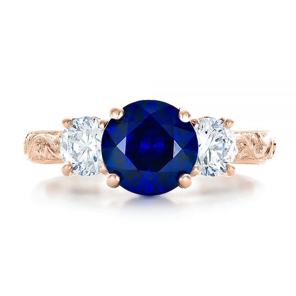 18k Rose Gold 18k Rose Gold Custom Blue Sapphire And Diamond Anniversary Ring - Top View - 100603