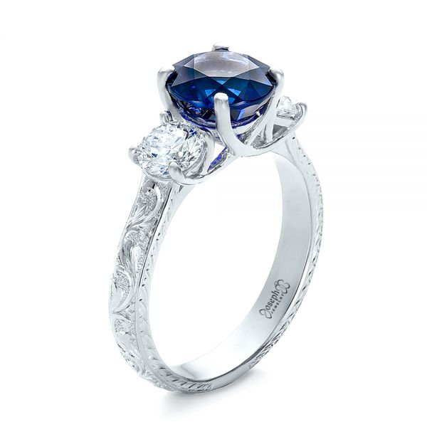 14k White Gold 14k White Gold Custom Blue Sapphire And Diamond Anniversary Ring - Three-Quarter View -  100603