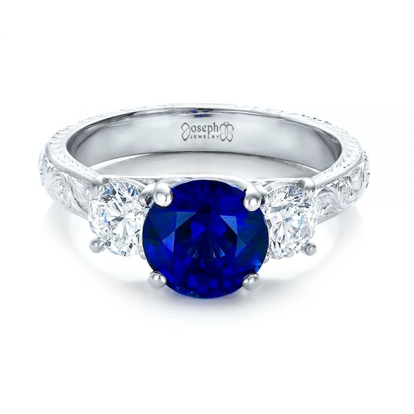 18k White Gold 18k White Gold Custom Blue Sapphire And Diamond Anniversary Ring - Flat View -  100603