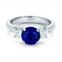  Platinum Custom Blue Sapphire And Diamond Anniversary Ring - Flat View -  100603 - Thumbnail