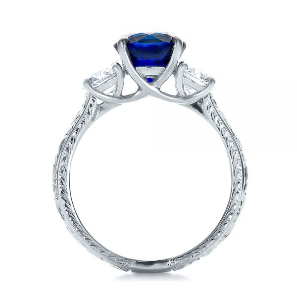 Platinum Custom Blue Sapphire And Diamond Anniversary Ring - Front View - 100603