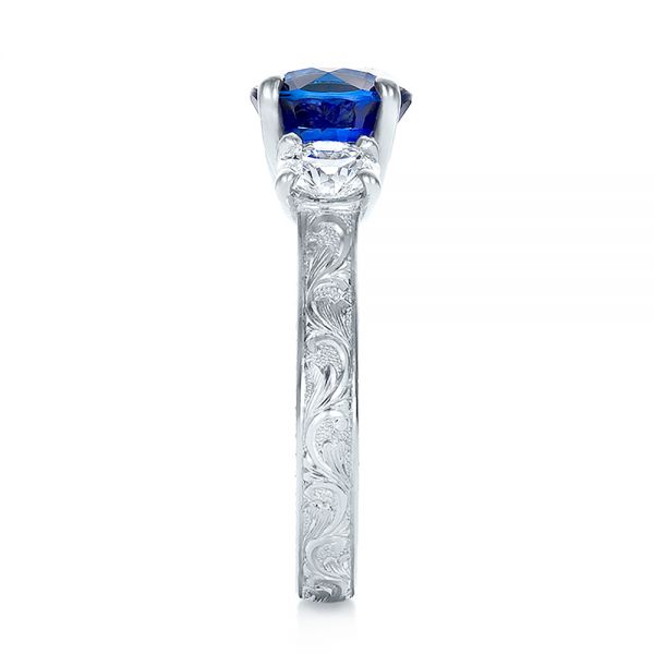  Platinum Custom Blue Sapphire And Diamond Anniversary Ring - Side View -  100603