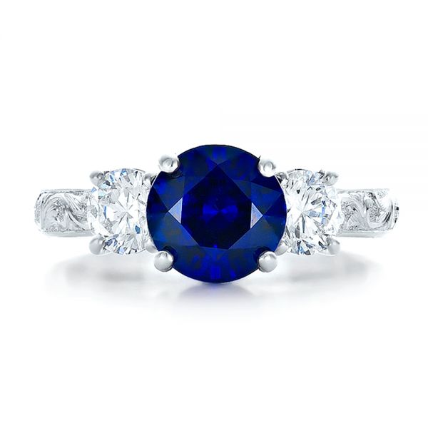  Platinum Custom Blue Sapphire And Diamond Anniversary Ring - Top View -  100603