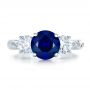  Platinum Custom Blue Sapphire And Diamond Anniversary Ring - Top View -  100603 - Thumbnail