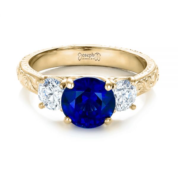14k Yellow Gold 14k Yellow Gold Custom Blue Sapphire And Diamond Anniversary Ring - Flat View -  100603