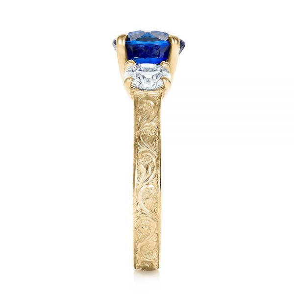 18k Yellow Gold 18k Yellow Gold Custom Blue Sapphire And Diamond Anniversary Ring - Side View -  100603