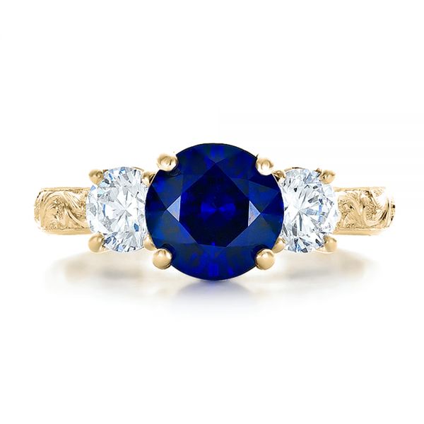 14k Yellow Gold 14k Yellow Gold Custom Blue Sapphire And Diamond Anniversary Ring - Top View -  100603