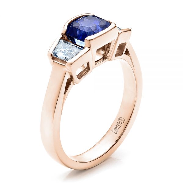 18k Rose Gold 18k Rose Gold Custom Blue Sapphire And Diamond Engagement Ring - Three-Quarter View -  100034