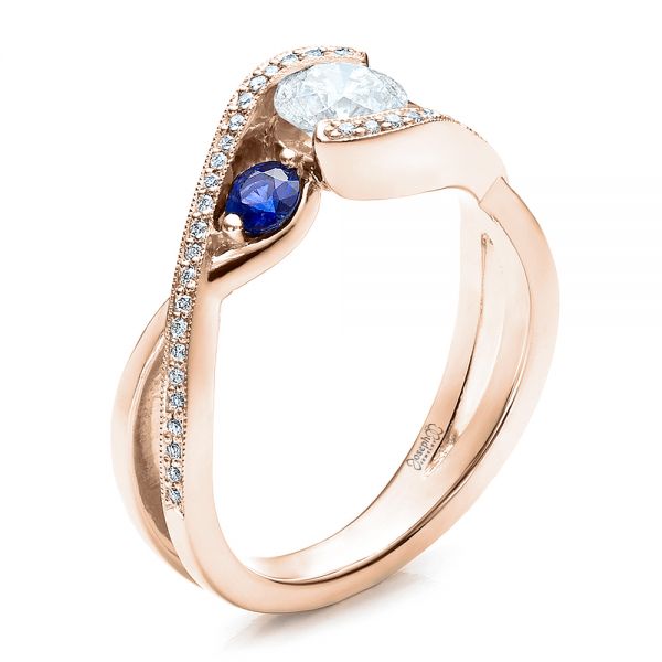 14k Rose Gold 14k Rose Gold Custom Blue Sapphire And Diamond Engagement Ring - Three-Quarter View - 100056