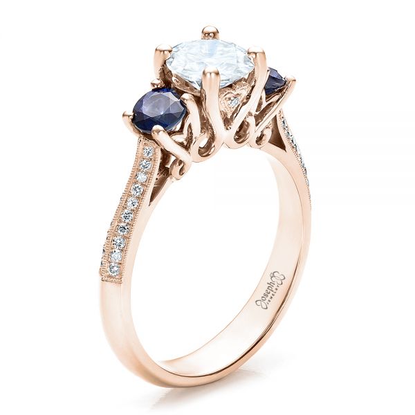 14k Rose Gold 14k Rose Gold Custom Blue Sapphire And Diamond Engagement Ring - Three-Quarter View -  100116