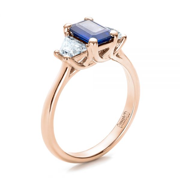 18k Rose Gold 18k Rose Gold Custom Blue Sapphire And Diamond Engagement Ring - Three-Quarter View -  100855