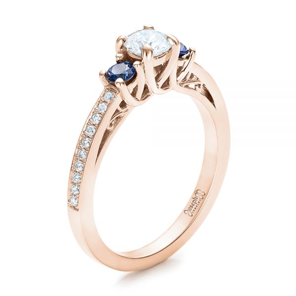 18k Rose Gold 18k Rose Gold Custom Blue Sapphire And Diamond Engagement Ring - Three-Quarter View -  100876