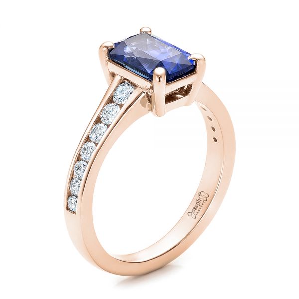 18k Rose Gold 18k Rose Gold Custom Blue Sapphire And Diamond Engagement Ring - Three-Quarter View -  100923