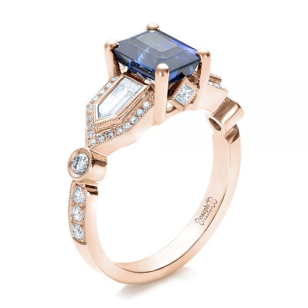 18k Rose Gold 18k Rose Gold Custom Blue Sapphire And Diamond Engagement Ring - Three-Quarter View -  101164