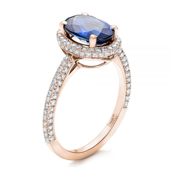 18k Rose Gold 18k Rose Gold Custom Blue Sapphire And Diamond Engagement Ring - Three-Quarter View -  102049