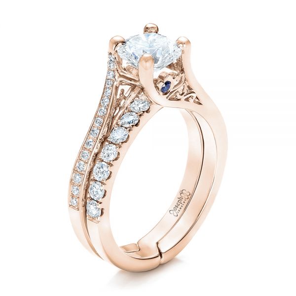 14k Rose Gold 14k Rose Gold Custom Blue Sapphire And Diamond Engagement Ring - Three-Quarter View -  102070