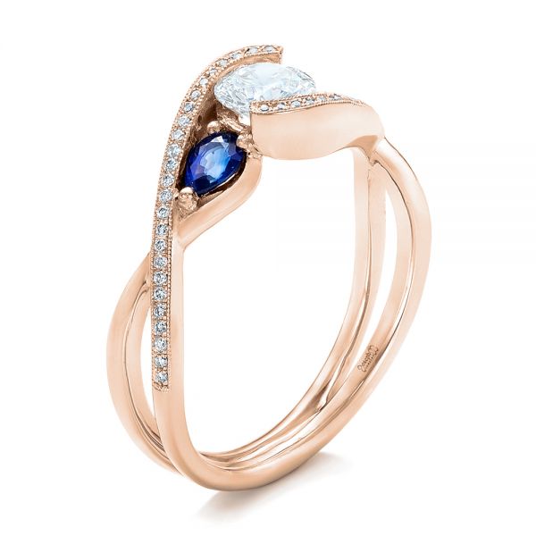 18k Rose Gold 18k Rose Gold Custom Blue Sapphire And Diamond Engagement Ring - Three-Quarter View -  102251
