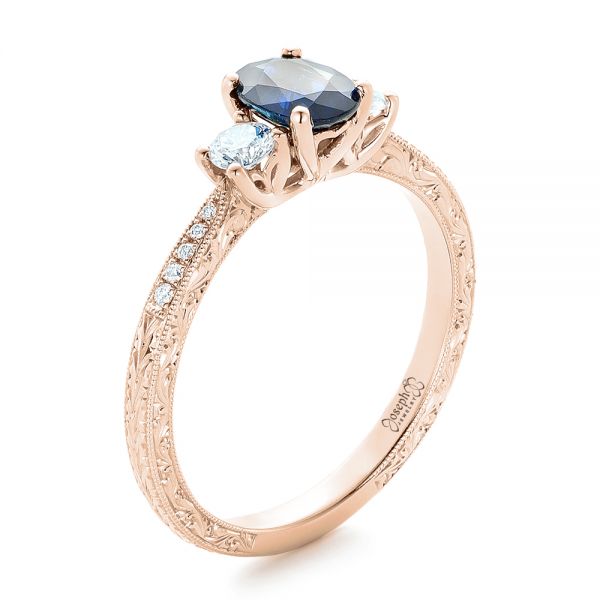 14k Rose Gold 14k Rose Gold Custom Blue Sapphire And Diamond Engagement Ring - Three-Quarter View -  102274