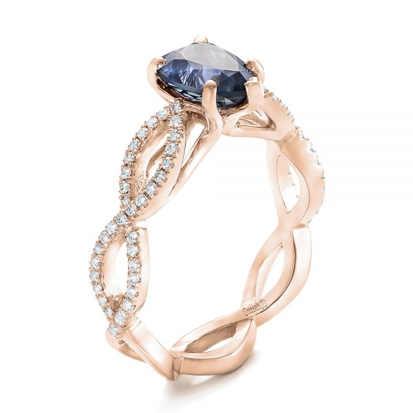 18k Rose Gold 18k Rose Gold Custom Blue Sapphire And Diamond Engagement Ring - Three-Quarter View -  102309