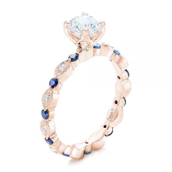 18k Rose Gold 18k Rose Gold Custom Blue Sapphire And Diamond Engagement Ring - Three-Quarter View -  102520