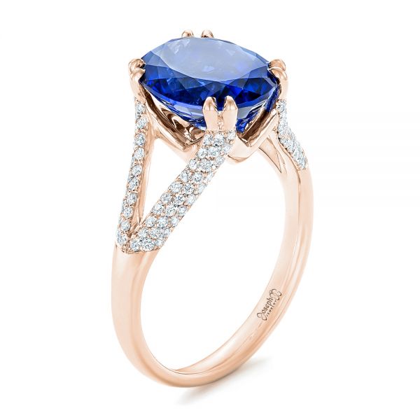 18k Rose Gold 18k Rose Gold Custom Blue Sapphire And Diamond Engagement Ring - Three-Quarter View -  102790