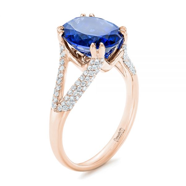 18k Rose Gold 18k Rose Gold Custom Blue Sapphire And Diamond Engagement Ring - Three-Quarter View - 102790