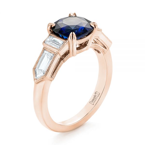 18k Rose Gold 18k Rose Gold Custom Blue Sapphire And Diamond Engagement Ring - Three-Quarter View -  102870