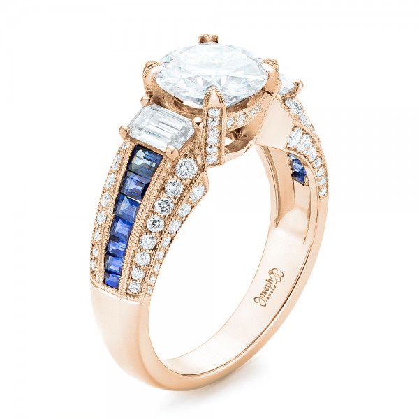 14k Rose Gold 14k Rose Gold Custom Blue Sapphire And Diamond Engagement Ring - Three-Quarter View -  102888