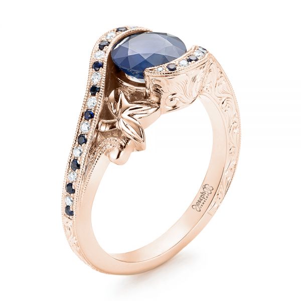 18k Rose Gold 18k Rose Gold Custom Blue Sapphire And Diamond Engagement Ring - Three-Quarter View -  103000