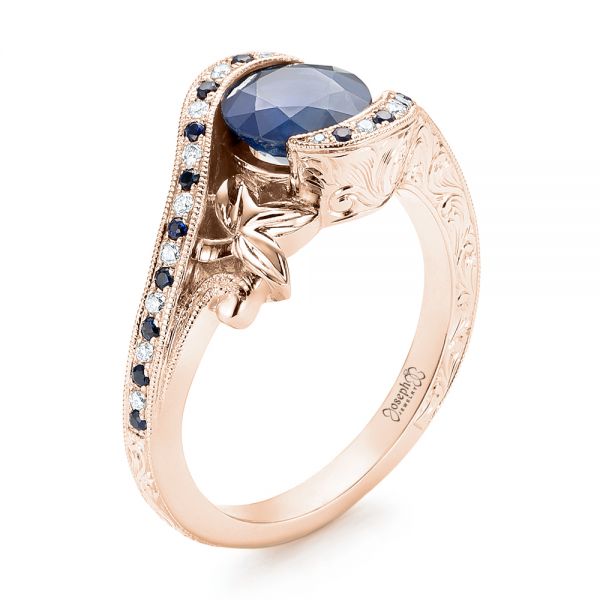 14k Rose Gold 14k Rose Gold Custom Blue Sapphire And Diamond Engagement Ring - Three-Quarter View - 103000