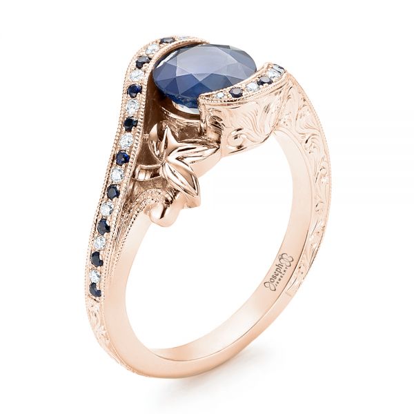 14k Rose Gold 14k Rose Gold Custom Blue Sapphire And Diamond Engagement Ring - Three-Quarter View -  103000