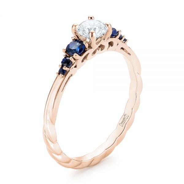 18k Rose Gold 18k Rose Gold Custom Blue Sapphire And Diamond Engagement Ring - Three-Quarter View -  103015